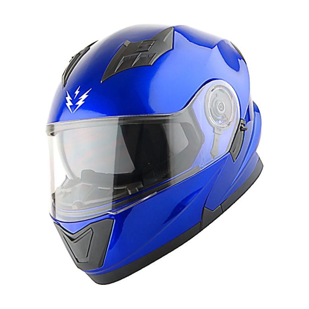 1Storm New Motorcycle Bike Modular Full Face Helmet Dual Visor Sun Shield Modular901 with LED Tail Light: Glossy Blue