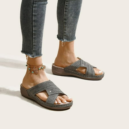

Yoslce Women Sandals Women S Leisure Vacation Comfortable Hollow Open Toe Wedge Beach