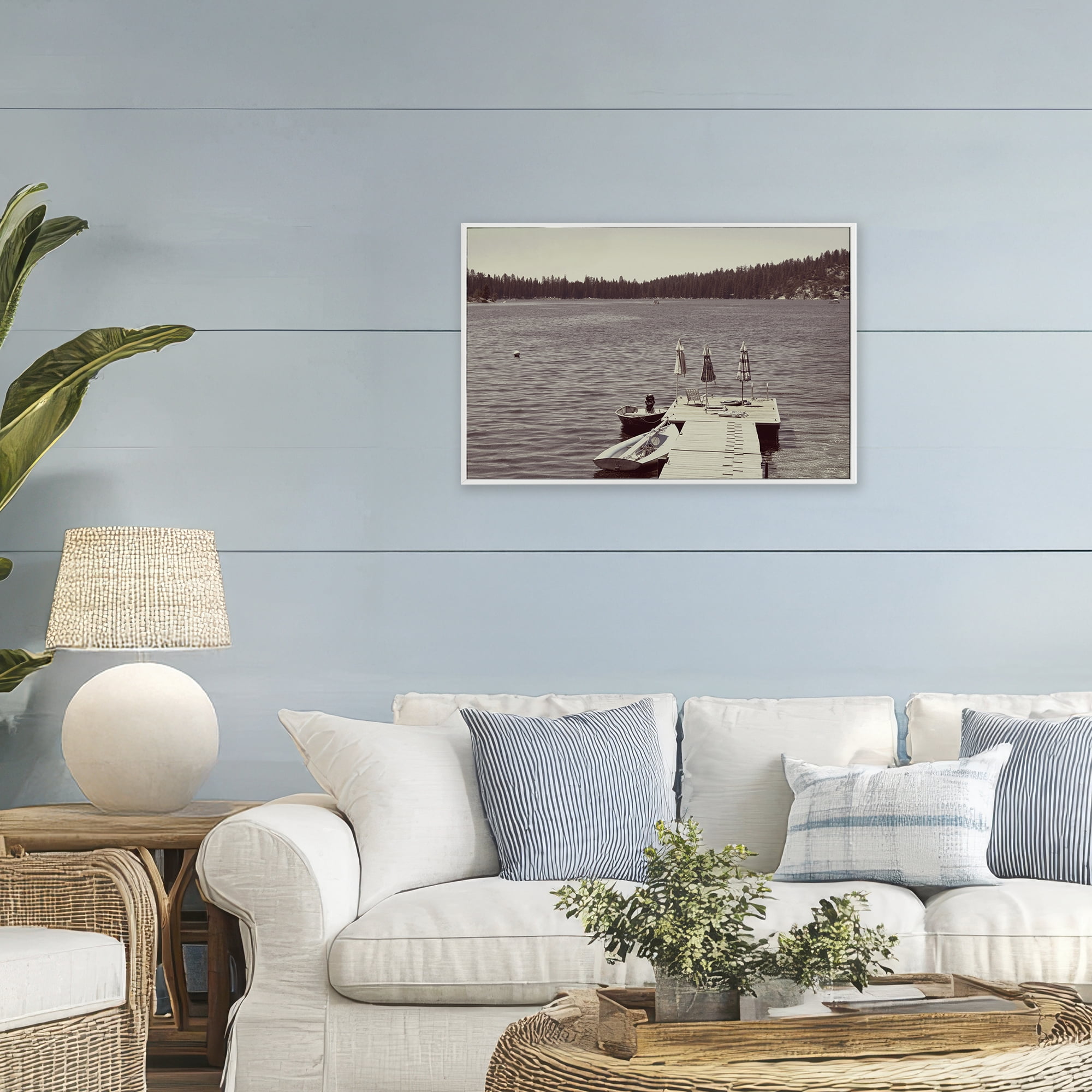 Stupell Industries Vintage Lake Life Dock White Framed Giclee Art, design by Gemma Bardot