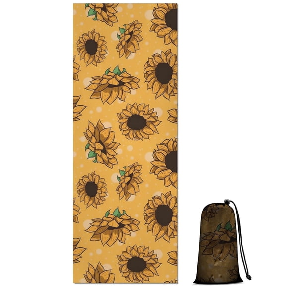 Yellow Black Polka Dot Sunflower Pattern Hot Yoga Mat Towel Non Slip for Hot Yoga - Quick-Drying Yoga Mat Cover with 4 Corner Pockets with Travel Bag - Hot Yoga Towel Non Slip 70"x26"