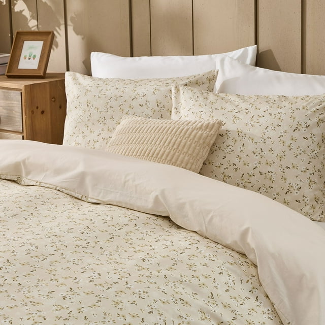 Gogreen 100% Algodón 3 Piezas Funda Nórdica Tamaño Queen de Lujo Juegos de Cama Tamaño Queen Floral, Suave y Transpirable, Funda Nórdica Cómoda Tamaño Queen con Patrón, con Cierre de Cierre