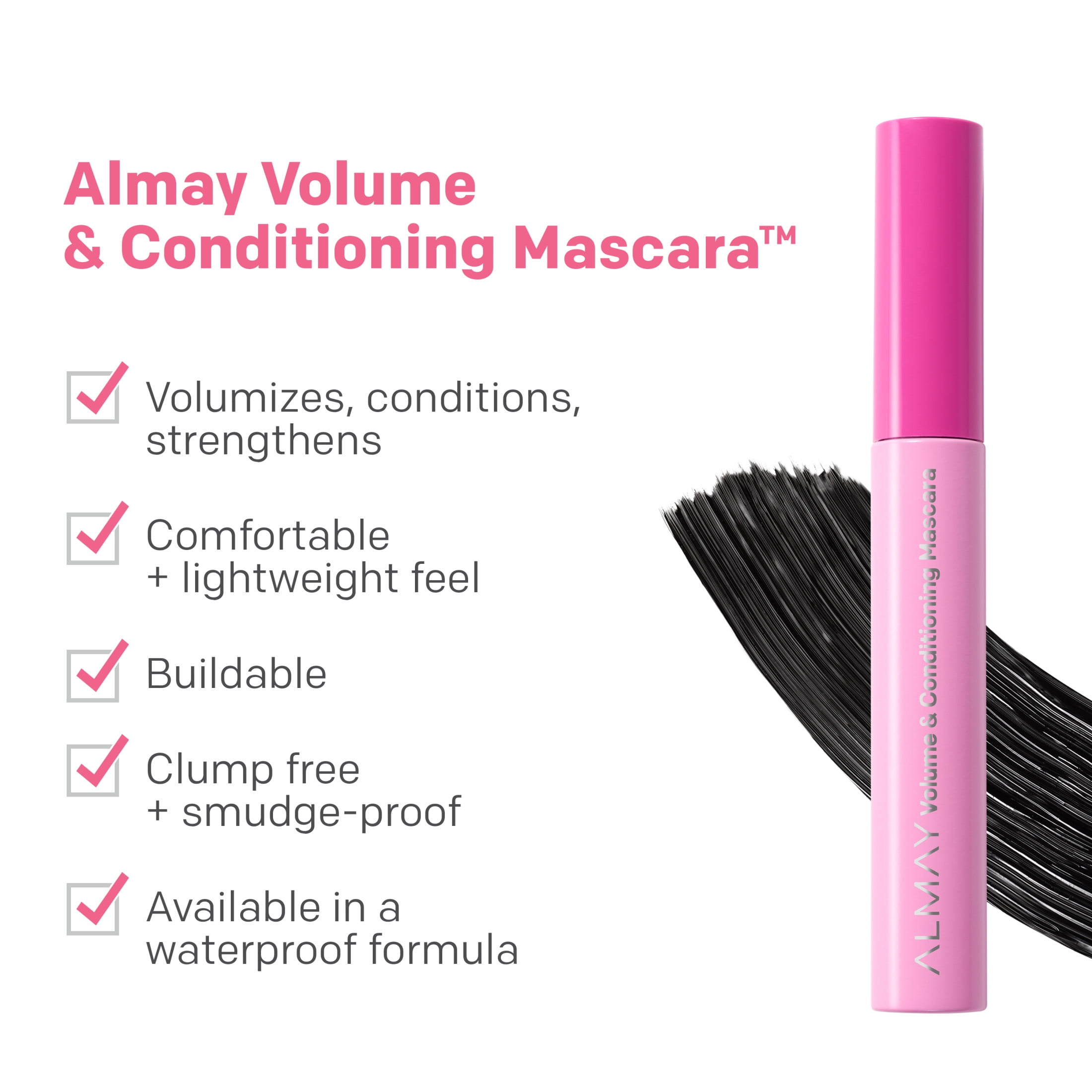 (2 pack) Almay Volume and Conditioning Waterproof Mascara, 40 Blackest Black Waterproof, 0.27 fl oz