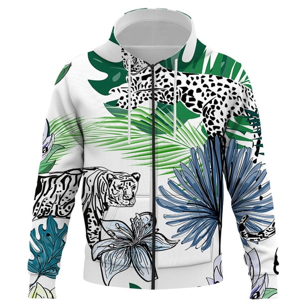 Sudadera con capucha y estampado 3D de animales de la jungla para hombre y mujer, informal y cómoda, estilo Harajuku, para primavera y otoño, con cremallera.