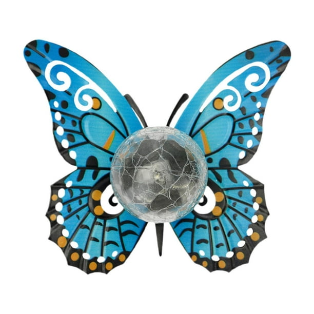 Lámpara solar de jardín con forma de mariposa, energía solar, iluminada, novedosa decoración de jardín al aire libre, arte de hierro pa