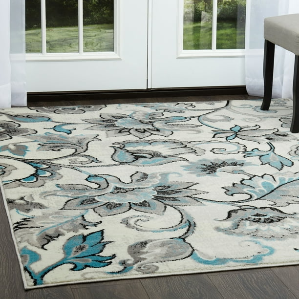 Home Dynamix Boho Odesa Floral Area Rug, Ivory/Blue, 7'9"x10'2