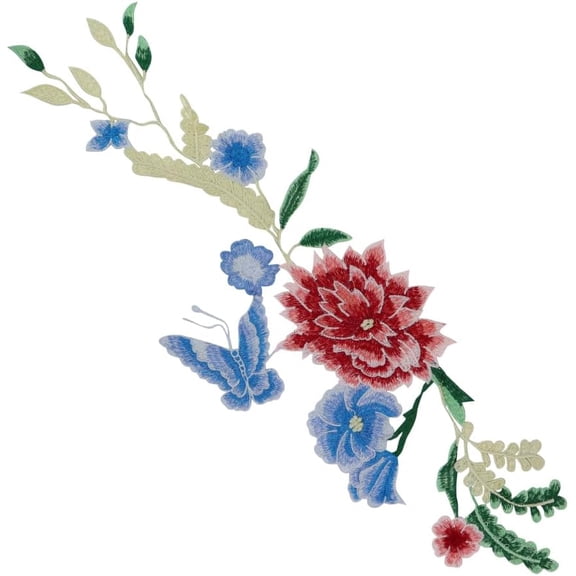 Butterflies and Flowers Spring Atmosphere Embroidery Flower Applique Artistic Floral Patchwork Sew on Applique for Skirt Quilt 1piece