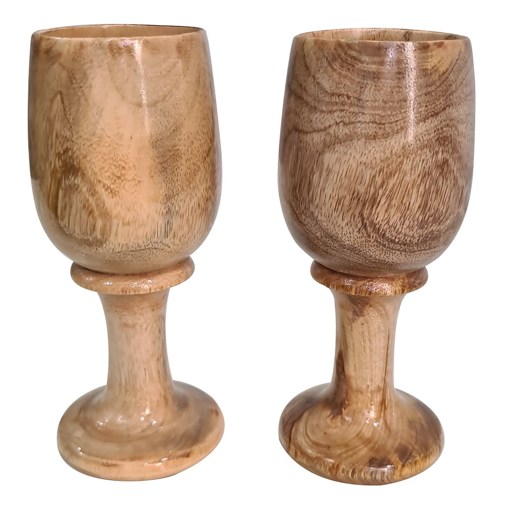 CollectiblesBuy Rustic Wooden Chalice Set of 2 Wood Goblet Kitchen Gift & Home Decor Handcrafted Wooden Goblet Drinking Wine Beer Ale Glass