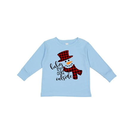

Inktastic Baby It s Cold Outside Cute Snowman in Plaid Print Gift Toddler Boy or Toddler Girl Long Sleeve T-Shirt