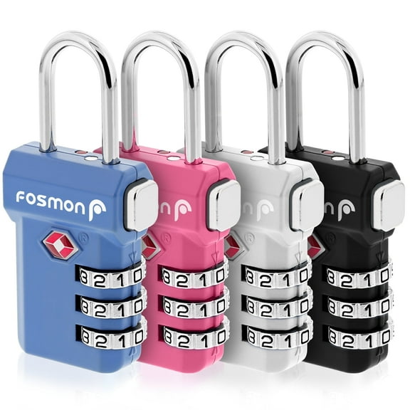 Fosmon 4 Pack Luggage Locks Approved by TSA with Open Alert Indicator, Resettable 3 Digit Combination Padlock, Combo Alloy Body TSA Locks For Luggage, School, Gym Locker, Backpack and Suitcase