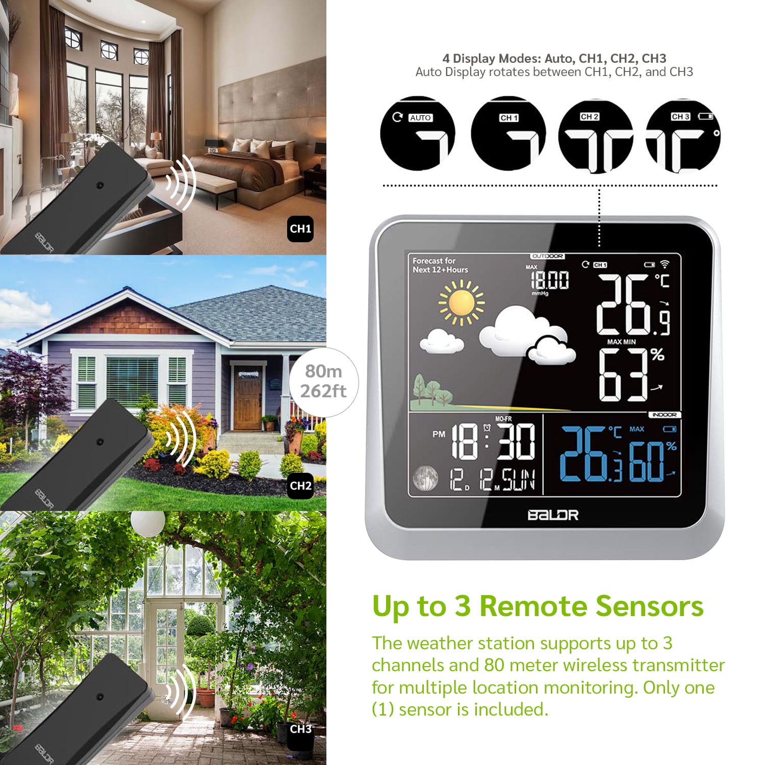 BALDR Wireless Indoor/Outdoor Weather Station - Thermometer & Hygrometer