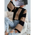 thumbnail image 4 of Women'S Colorblock Bell Sleeve Mock Neck Knit Sweater Pullover Top Khaki M, 4 of 7