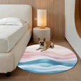 thumbnail image 2 of Blue Pink Round Rugs for Living Room 4ft Ombre Sea Wave Abstract Watercolor Ocean Coastal Non Slip Circle Rug Washable Low-Profile Indoor Carpet for Bedroom, Dining Room, Bathroom, 2 of 9