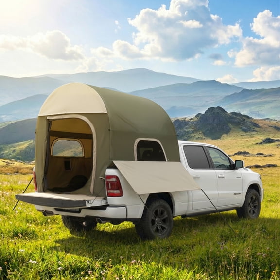 SOBREMESA Inflatable Truck Bed Tent, Fits 5.5–8 ft Pickup Trucks, 3-Min Setup Blow Up Tent with Pump, PU3000 Waterproof Air Beam Truck Tent for 2–3 Person Camping,Green
