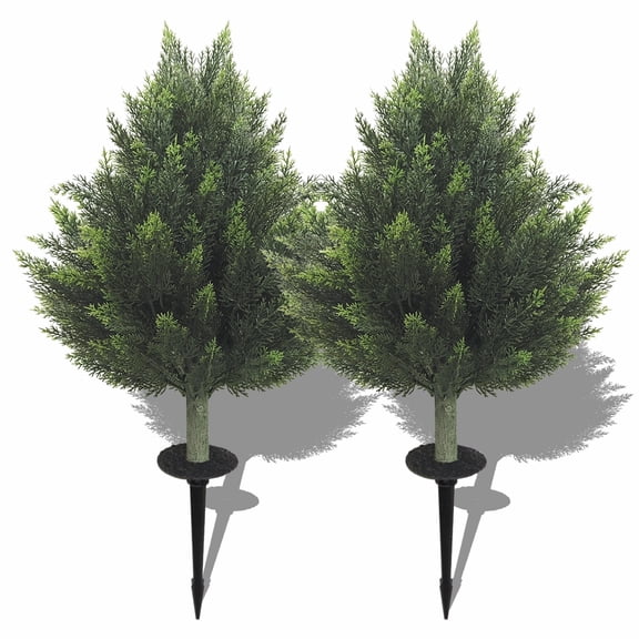 60cm Artificial Cypress Topiary Tree, Outdoor Articial Cypress Tree With Spike, Indoor Realistic Faux Bushes Plants For Home Living Room Outside Front Porch Decor.(set Of 2)
