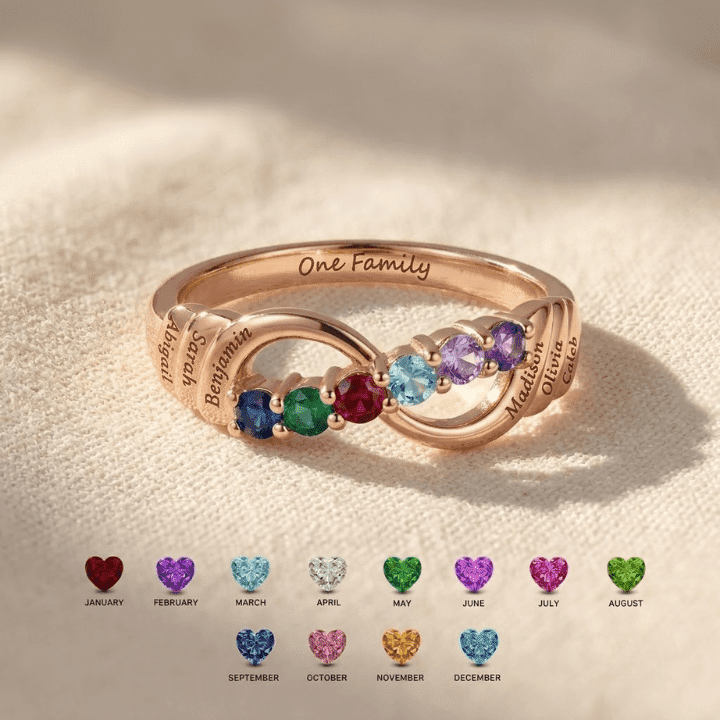 Personalized Family Birthstone Name Ring for Mom | Custom Infinity Ring Gift | Engraved Mothers Day Jewelry for Grandma