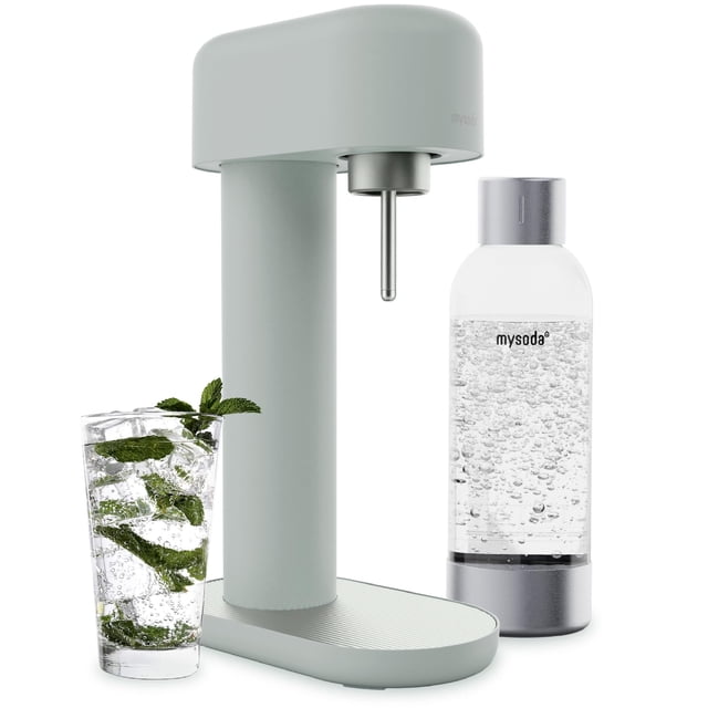 Mysoda Ruby 2 Sage Green Sparkling Water Maker - Silent Carbonated Water Machine Made of Robust Long-Lasting Aluminium & 1L Water Bottle - Without CO2 Cylinder - Colour Sage Green