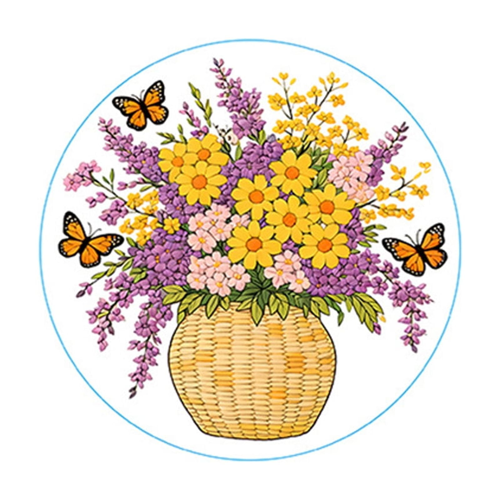 Embroidery Kit for Beginners Diy Floral Butterfly Basket Cross Stitch Kit with 8 Inch Embroidery Hoop Full Supplies for Adults Home Decor