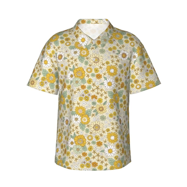 Fotbe Cute Sunflower Camisa Hawaiana para Hombre Unisex – Camisa Casual de Verano con Botones de Manga Corta de Algodón y Lino,Small
