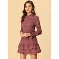 thumbnail image 1 of INSPIRE CHIC Women's Ruffled Crew Neck Vintage Smocked Cuff Floral Layered Mini Dress, 1 of 5