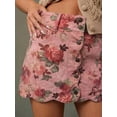 thumbnail image 3 of Pink Floral Print High Waist Scalloped Button-Front A-Line Denim Mini Skirt, 3 of 20