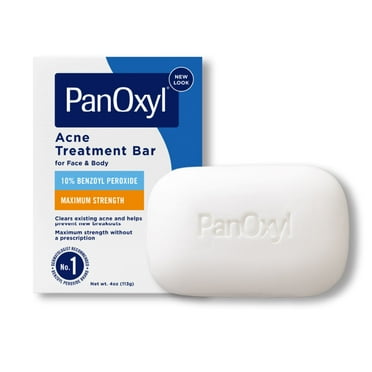 PanOxyl Acne Treatment Face & Body Bar Soap, Max Strength 10% Benzoyl Peroxide, All Skin Types, 4 oz