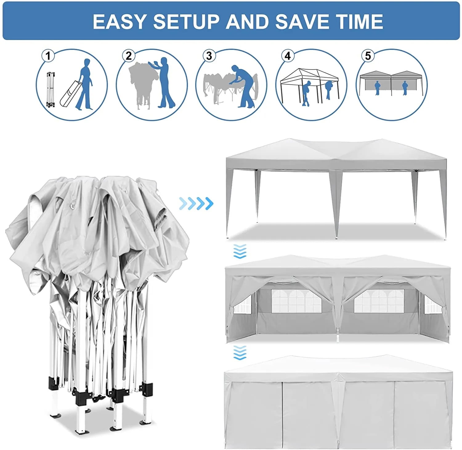 Aimee Lii 118"x235" Pop Up Tent, Backyard Canopy Gazebo with Sidewalls, Outdoor Patio Awnings for Party Camping BBQ Events, White Aimee Lii 118"x235" Pop Up Tent, Backyard Canopy Gazebo with Sidewalls, Outdoor Patio Awnings for Party Camping BBQ Events, White