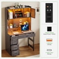 thumbnail image 6 of Gurexl LED Desk with Outlet Charging Station, Home Office Desk with LED Auto Lights, Computer Desk with Hutch and Drawer for Small Space, Workstation Writing Desk for Bedroom,Adjustable (Grey), 6 of 8