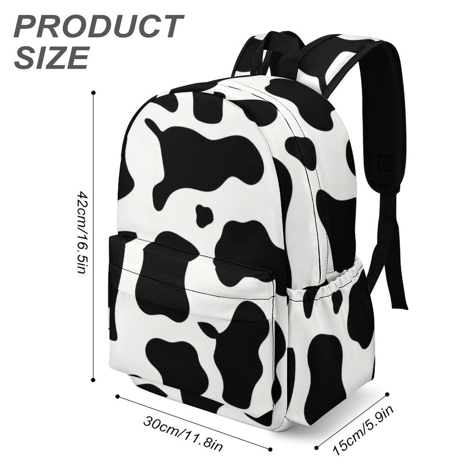 Large Capacity Half Print Backpack 11.8×16.5×5.9in Multifunctional Zipper Design Convenient Switch Simple Cow Print Pattern, Vector Art Style_4