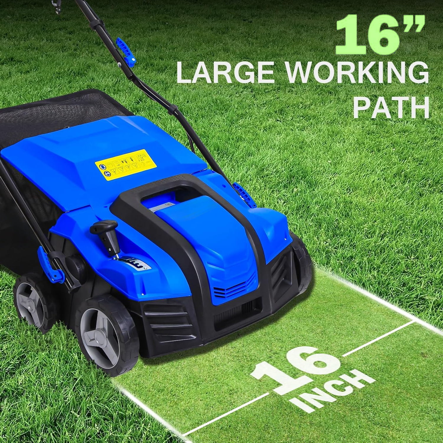 ANLIBATT Dethatcher 2in1 16" Corded Electric Scarifier 15-Amp Depth Adjustment 14.5-Gallon Collection Bag Adjustable Handle Lawn Grass Thatching Rake