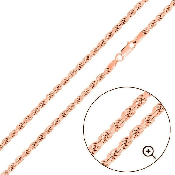 Sterling Silver 925 Rose Gold Plated Diamond-Cut Rope 040 2mm Chain Italy 20" Jewelry Female Unisex
