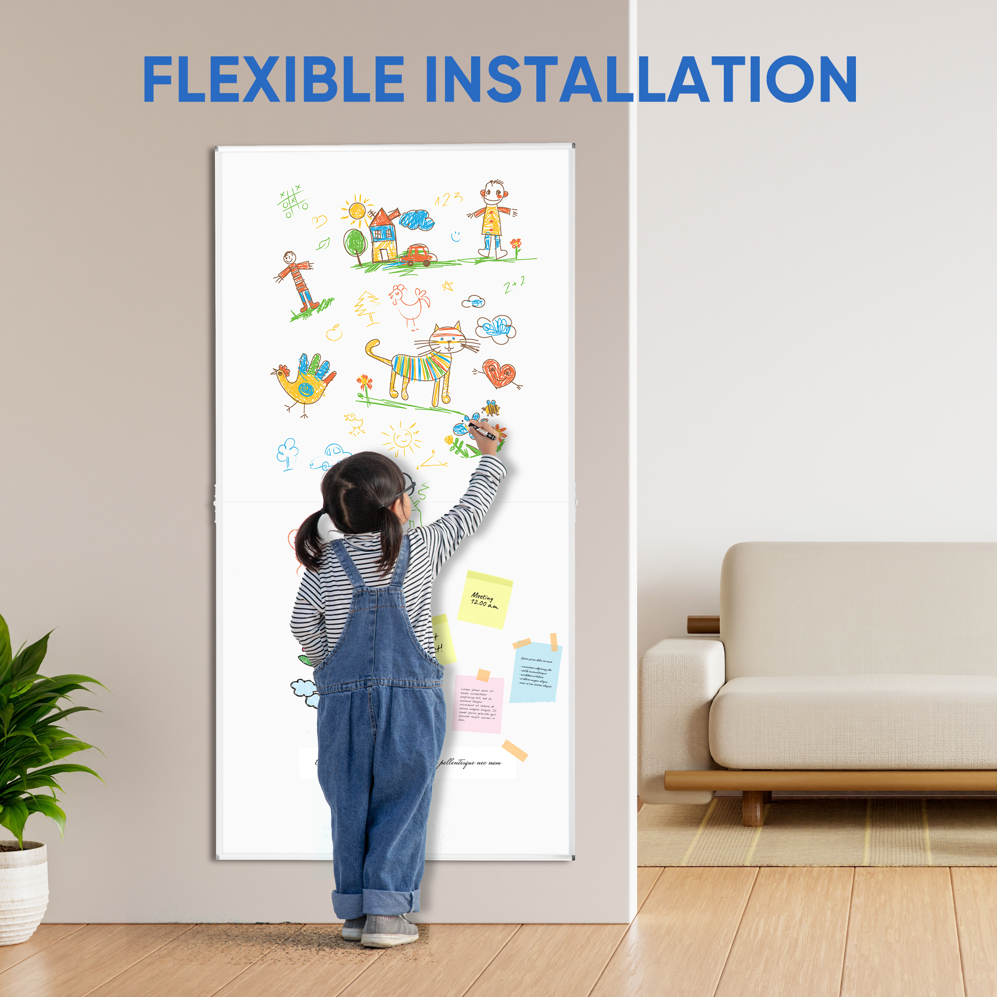 VUSIGN Foldable Double-Sided Writable Board, 72" x 48" Large Dry Erase Magnetic Whiteboard, 7'x4'Wall Mount for Classroom