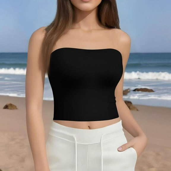 SAATLERI Tube Tops for Women Strapless Crop Top Double Lined Basic Tee Sleeveless Bandeau 2025 Summer Going out Shirts
