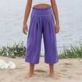 thumbnail image 5 of Mwjwdo Kids Capri Pants for Girls Casual Summer Cotton Linen Wide Leg Elastic Waist Lounge Pants with Pockets Purple 13 Years, 5 of 7