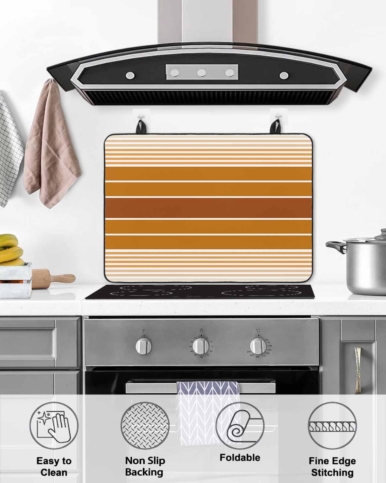 nqOlkjepod Large Induction Cooktop Protector Mat 24"x21", Burnt Orange Ombre Stripe Stove Top Covers for Electric Stove, Farmhouse Striped Gradient Stove Burner Cover Mats, Glass Top Stove Cover