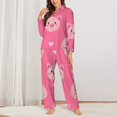thumbnail image 2 of Fotbe Cartoon Pigs and Hearts Conjunto de Pijama de Manga Larga para Mujer con Estampado, Ropa de Dormir de 2 Piezas, Conjunto de Casa Suave y Cómodo con Bolsillos-Medium, 2 of 7