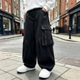 thumbnail image 2 of Crunowin Boys Lightweight Sport Sweatpants, Cargo Elastic Waist With Large Pockets Kids Fall Winter Pants Black 5-6 T, 2 of 7