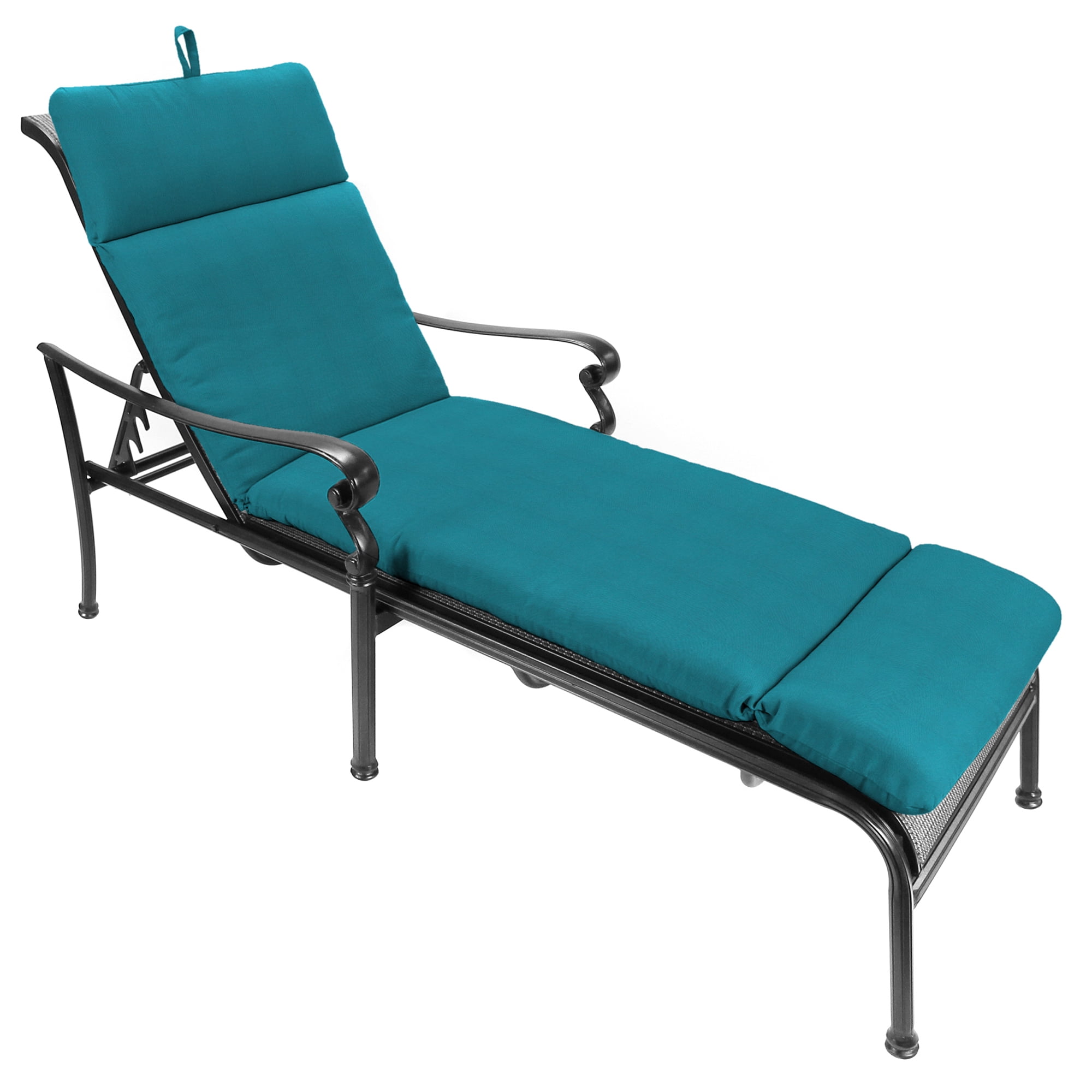 Jordan Manufacturing Sunbrella 74" x 22" Spectrum Peacock Teal Solid Rectangular Outdoor Chaise Lounge Cushion with Ties and Hanger Loop