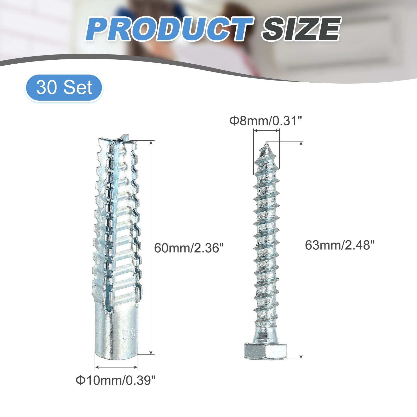 Uxcell 30 Pcs Drywall Hollow Wall Anchors with Screws, 0.31 x 2.56'' Heavy Duty Steel Wall Anchors Kit, Dry Wall Anchors for Concrete Wall Plaster Wall, Silver