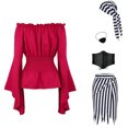 thumbnail image 3 of Disfraz de pirata para mujer, 5 piezas, blusa renacentista, camisa, corsé, cinturón, parche en el ojo, falda pirata, disfraz para fiesta de Halloween, 3 of 5