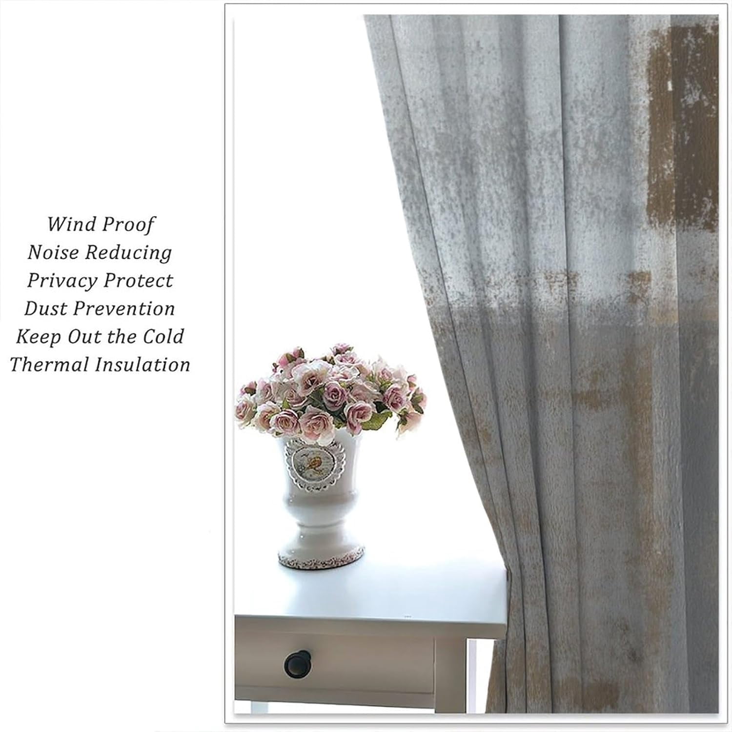 Rustic Curtains Tan Brown Grey Abstract Pattern Blackout Print Rod Pocket Window Drapes for Bedroom Living Room 52x84in