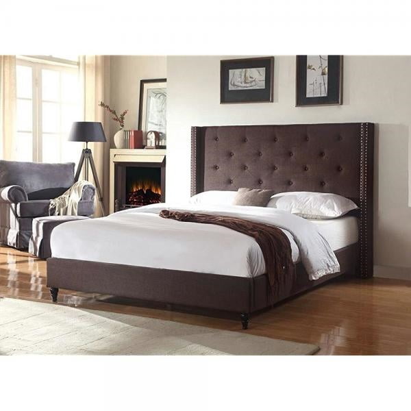 Home Life Premiere Classics Cloth Brown Linen 51 Tall Headboard Platform Bed With Slats King Complete 5 Year Warranty Inc Com Tall Headboard Platform Bed, Home Life King Bed