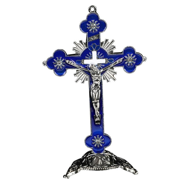 Crucifijo de aleación Cruz de pared Cristo en Jesús Crucifixión Artesanía Decoración de la iglesia para la sala de estar Casa Capilla , azul SM SunniMix Crucifijo Cruz