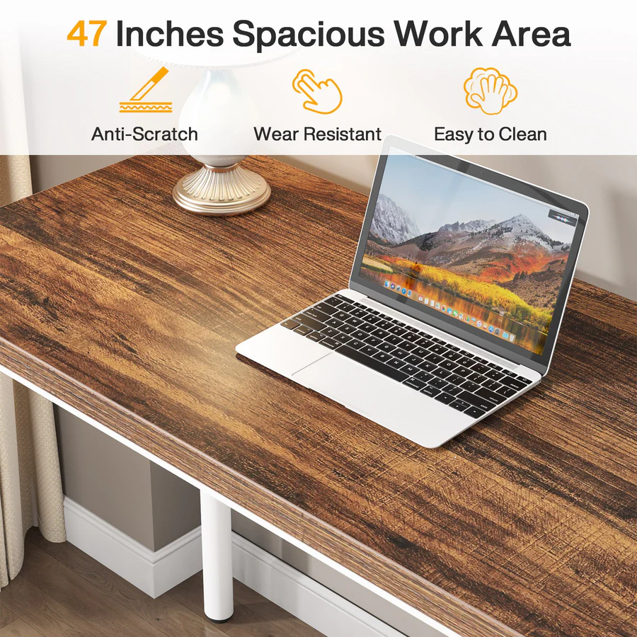 MAYEERTY 47 Inch Computer Desk with 5 White Drawers, 1.18" Thick Engineered Wood Home Office Desk with White Metal Legs
