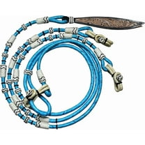 SkyBlue Rawhide Romel Reins with Natural Black Knots – 8.5 Ft Ranch Rope Horse Tack