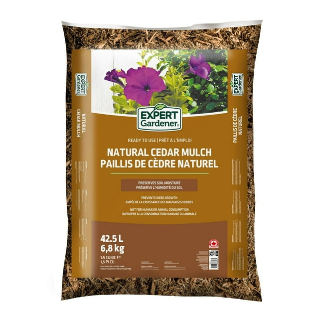 Expert Gardener Natural Light Brown Cedar Mulch, 1.5 Cu. ft. (42.5 L) Bag – Wood Mulch for Landscaping and Garden Use