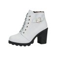 thumbnail image 2 of Willtoo Women’s Lace Up Chunky Heel Ankle Booties, Round Toe Side Zipper Lug Sole Fall Winter Short Boots Buckle Strap Arch Support Non Slip Comfort Office Travel Boots, 2 of 5