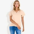 thumbnail image 6 of Women's Short Sleeve V-Neck Blouse with Double Layer Ruffle Sleeve Detail Casual and Chic for Everyday Wear- X Large, Beige, 6 of 7