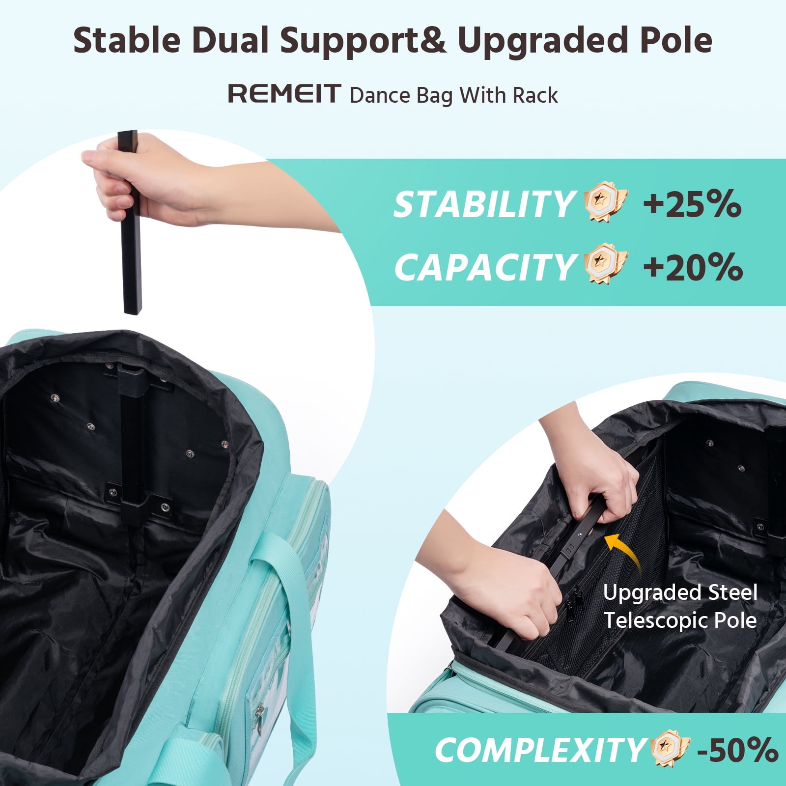 Dance Bag with Garment Rack,28" Teal Dance Bag with Rack Dance Costumes Rolling Garment Bags For Travel, Garment Duffle Bag For Dance Competition Travel Bag with Garment Rack Cyan