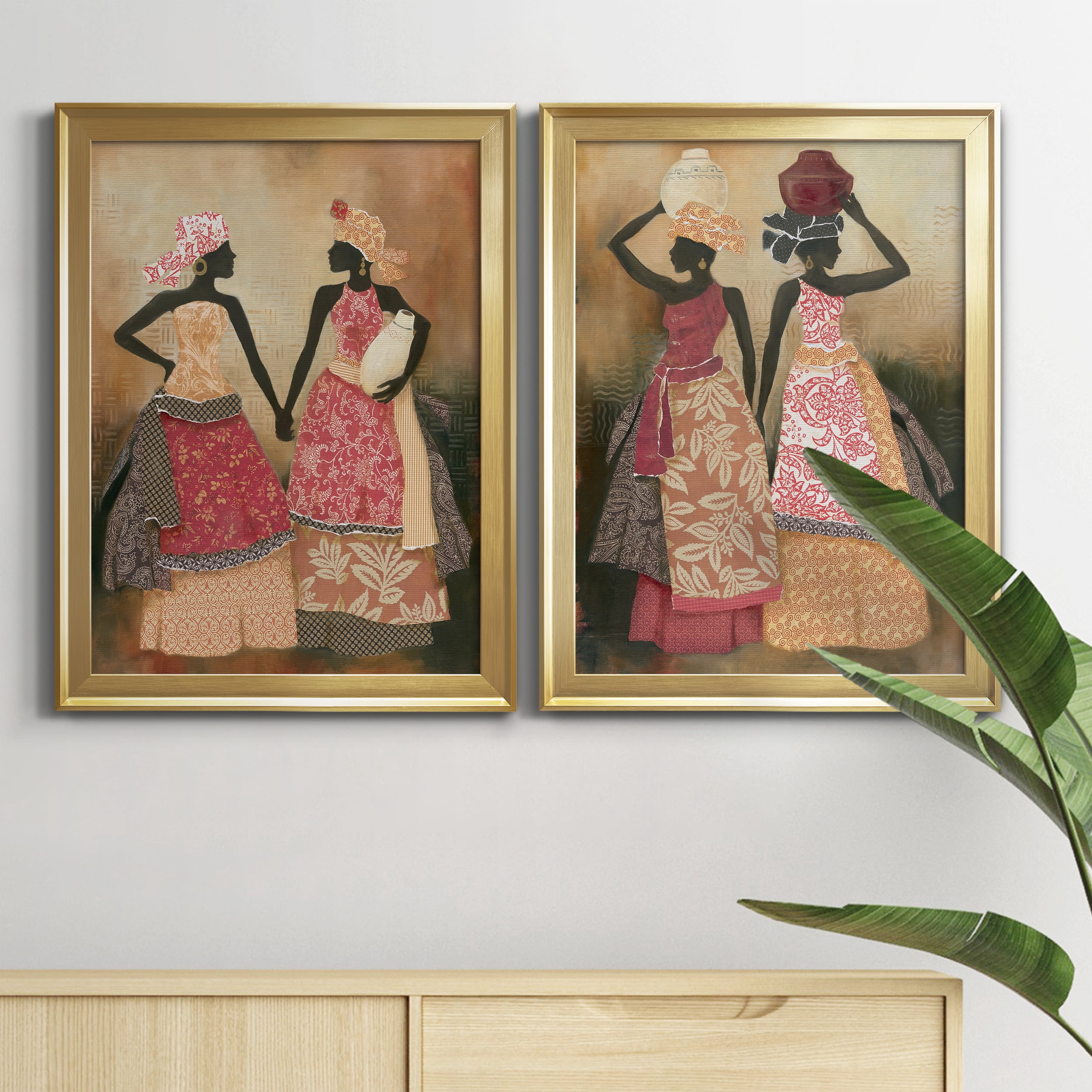 2 Piece Set Village Women I Premium Framed Canvas - Ready to Hang - 18.5 x 24.5 Each - Gold Frame