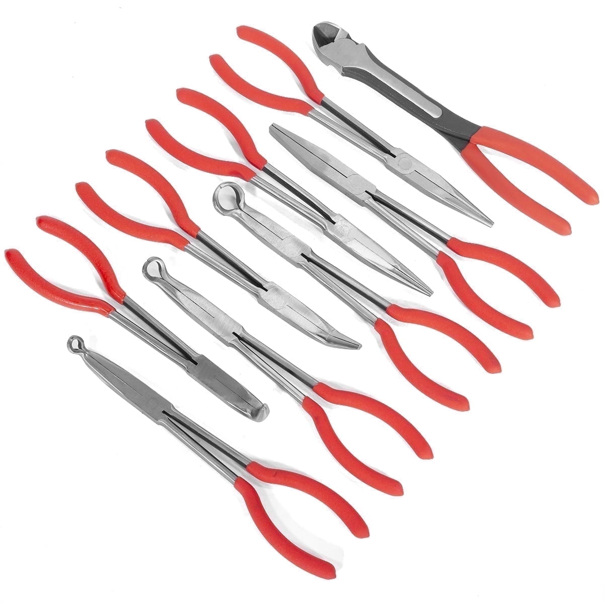 XtremepowerUS 9PC 11" Long Reach Professional Plier Set, With Pouch, For Narrow & Limited Spaces